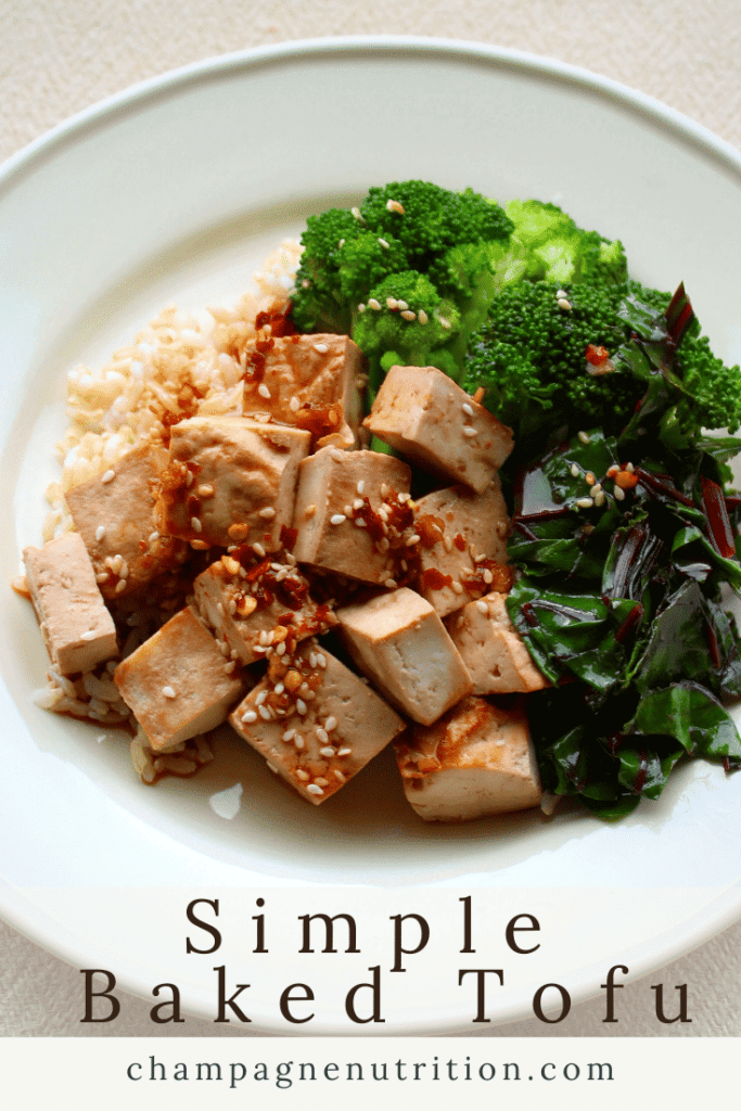 A serving of browned tofu with greens