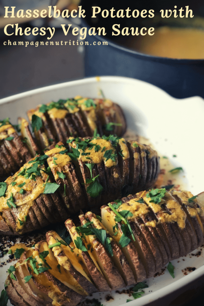 Hasselback Potatoes with Cheesy Vegan Sauce