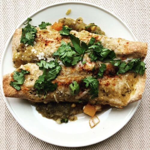 Spicy Green Butternut Squash Chickpea Enchiladas