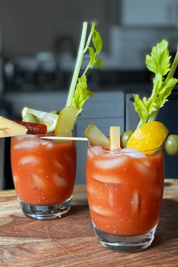 House made Bloody Mary cocktail mixture from vegetables in pitcher