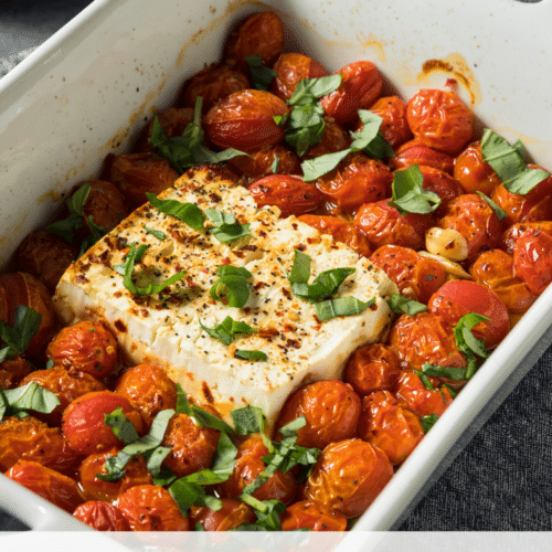 Healthier feta and cherry tomato pasta bake {a healthy twist!}